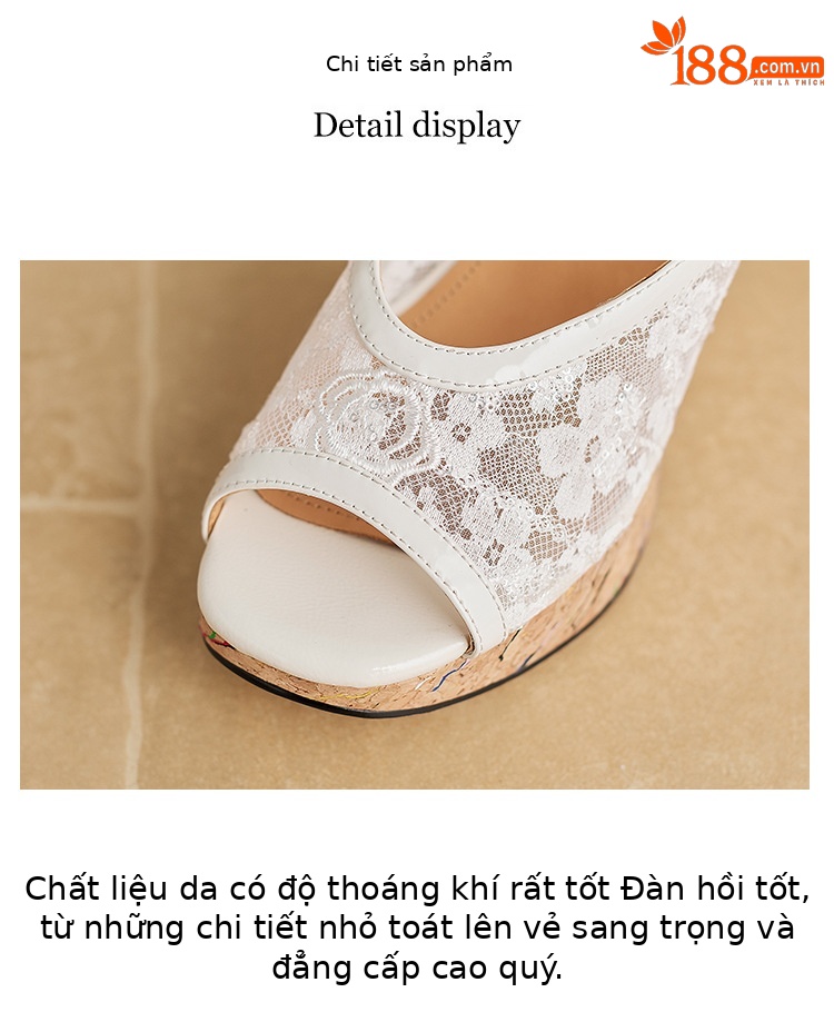 Sandal cao gót nữ hở mũi phong cách vintage, đế xuồng ren lưới, gót siêu cao 12 cm — màu trắng ngà, màu mơ chi tiết 3