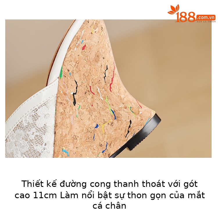 Sandal cao gót nữ hở mũi phong cách vintage, đế xuồng ren lưới, gót siêu cao 12 cm — màu trắng ngà, màu mơ chi tiết 5