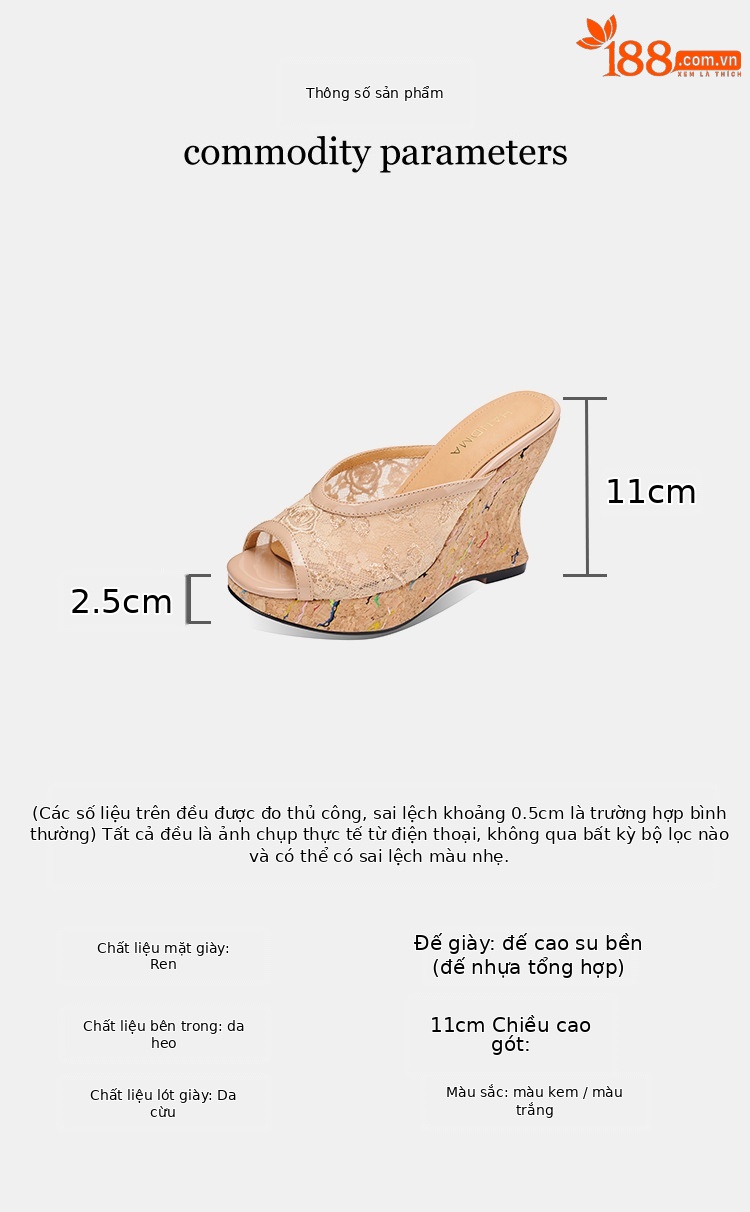 Sandal cao gót nữ hở mũi phong cách vintage, đế xuồng ren lưới, gót siêu cao 12 cm — màu trắng ngà, màu mơ chi tiết 2