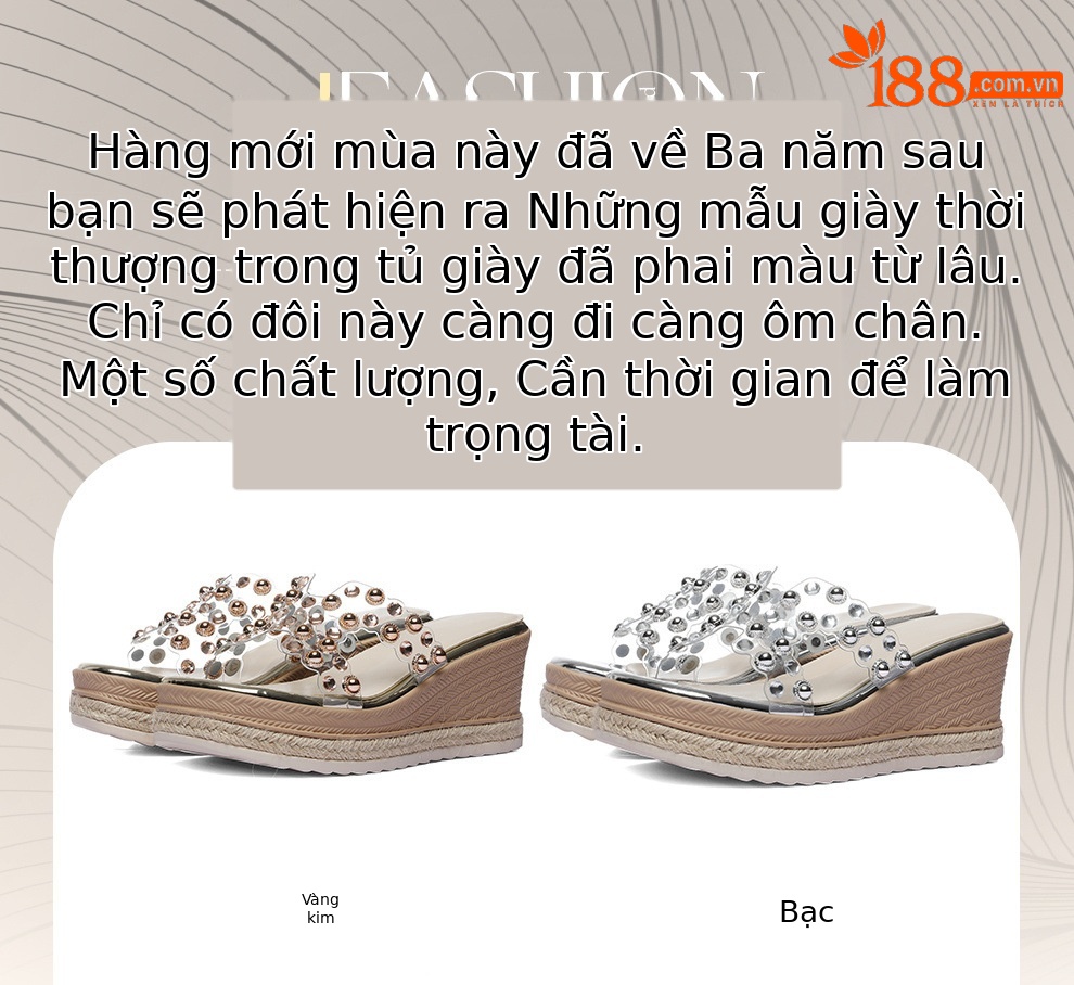 Dép sandal nữ quai chữ V đế xuồng cao gót 9 cm phong cách sang trọng — 6098 Bạc, 6098 Vàng chi tiết 1