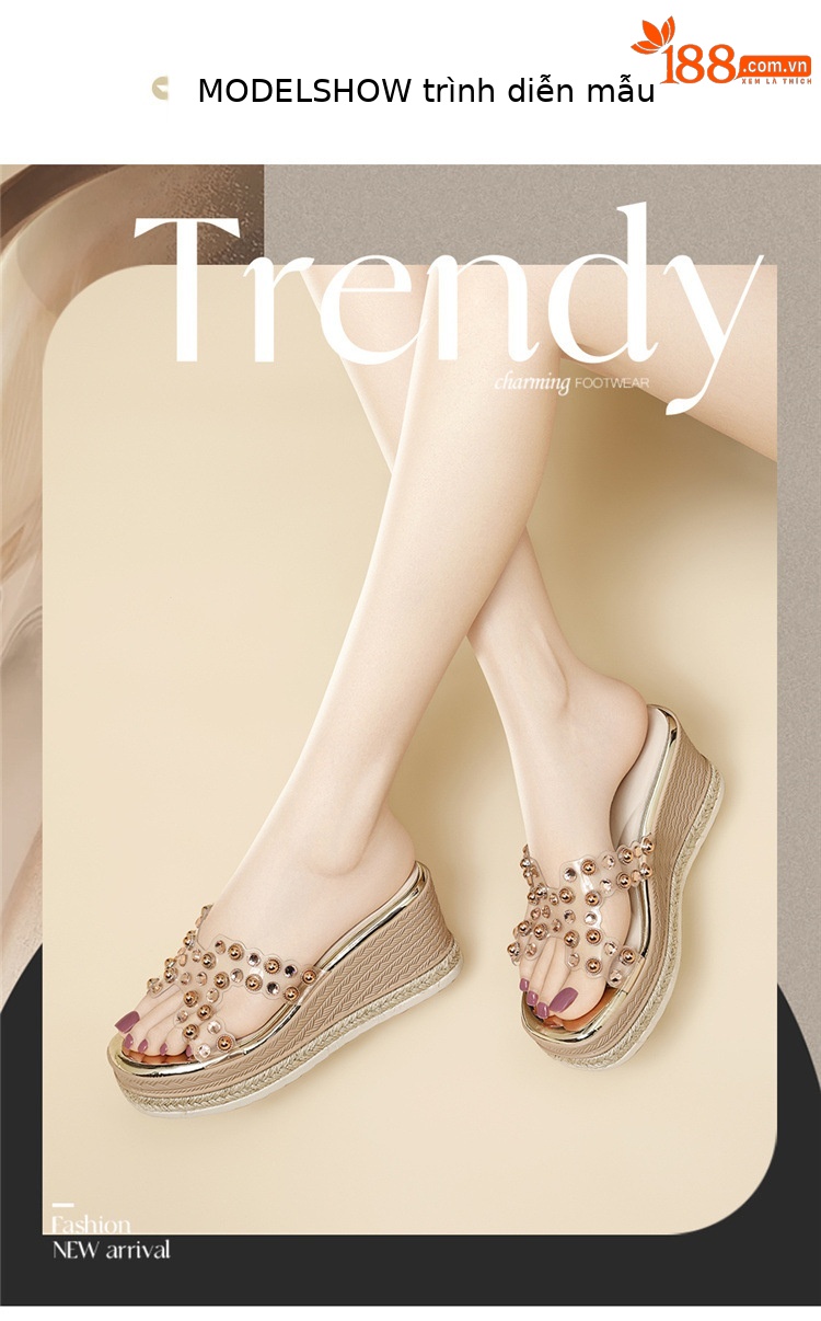 Dép sandal nữ quai chữ V đế xuồng cao gót 9 cm phong cách sang trọng — 6098 Bạc, 6098 Vàng chi tiết 4