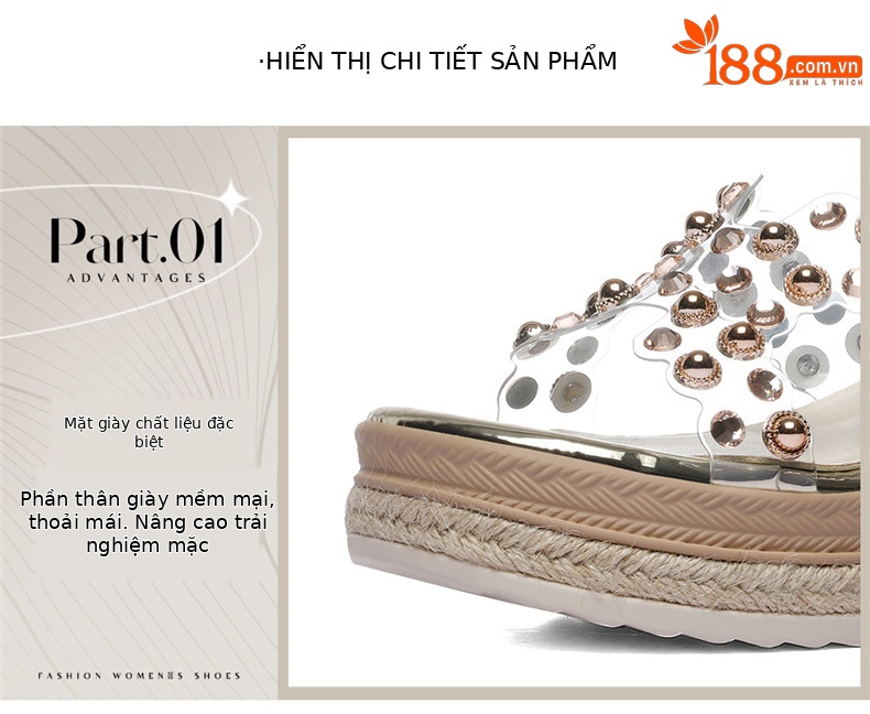 Dép sandal nữ quai chữ V đế xuồng cao gót 9 cm phong cách sang trọng — 6098 Bạc, 6098 Vàng chi tiết 10