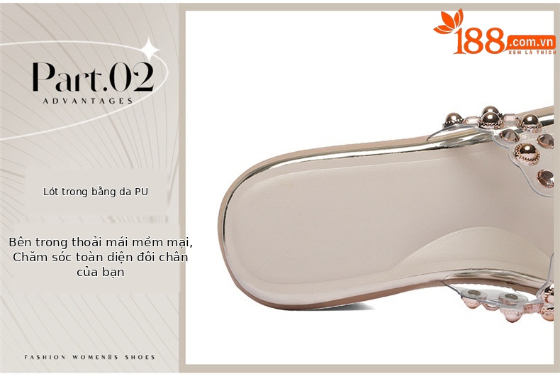Dép sandal nữ quai chữ V đế xuồng cao gót 9 cm phong cách sang trọng — 6098 Bạc, 6098 Vàng chi tiết 11
