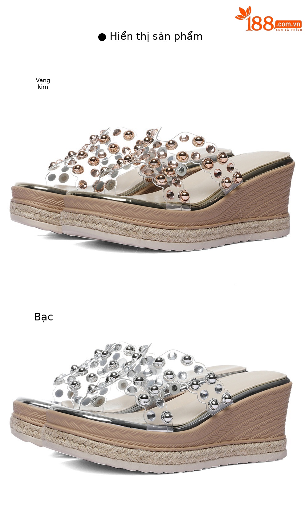 Dép sandal nữ quai chữ V đế xuồng cao gót 9 cm phong cách sang trọng — 6098 Bạc, 6098 Vàng chi tiết 13
