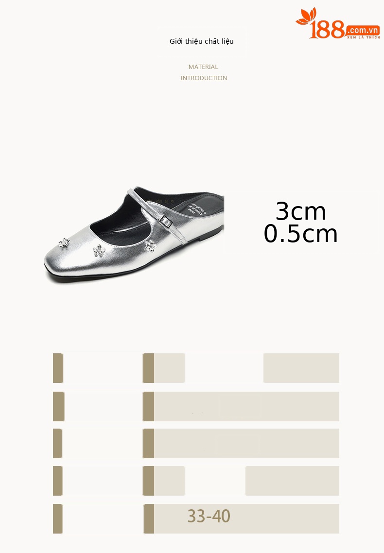 Sandal mule nữ gót thấp mũi kín đính đá pha lê màu rượu vang đỏ — Rượu vang đỏ chi tiết 3