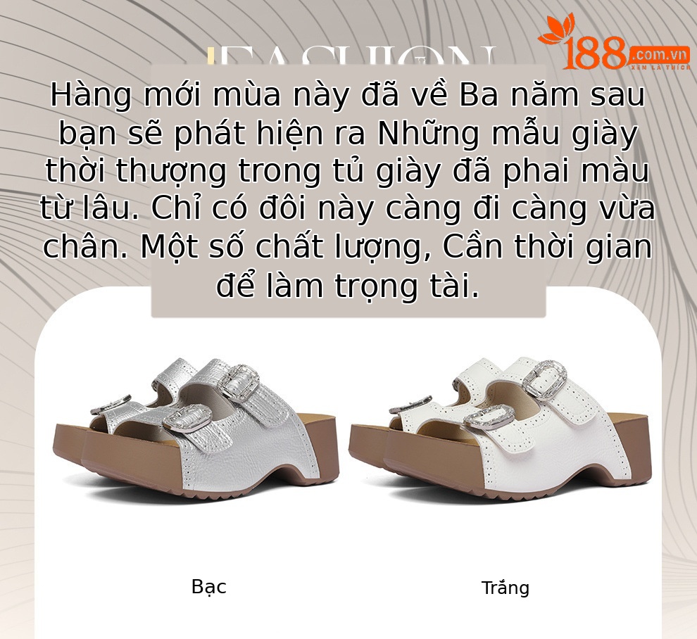 Sandal nữ đế xuồng cao gót La Mã thoáng khí, tăng chiều cao, đế mềm chống trượt mùa hè 2026 — 6096 Bạc, 6096 Trắng chi tiết 1