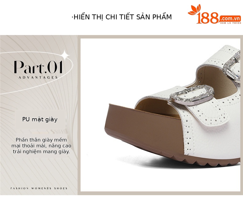 Sandal nữ đế xuồng cao gót La Mã thoáng khí, tăng chiều cao, đế mềm chống trượt mùa hè 2026 — 6096 Bạc, 6096 Trắng chi tiết 10