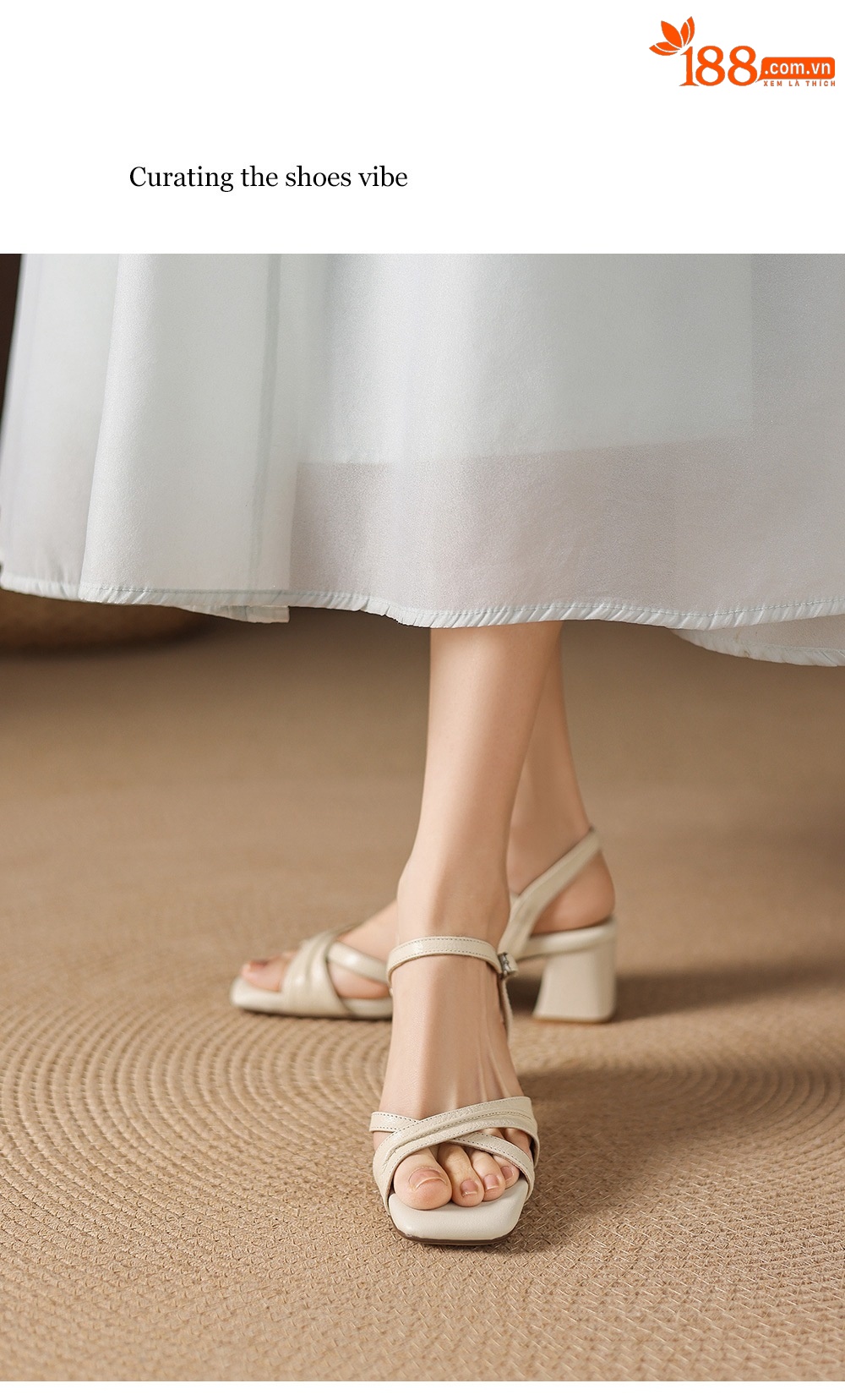 Sandal nữ hở mũi đầu vuông da dê gót thô 5 cm size lớn 40–43 — màu be chi tiết 12
