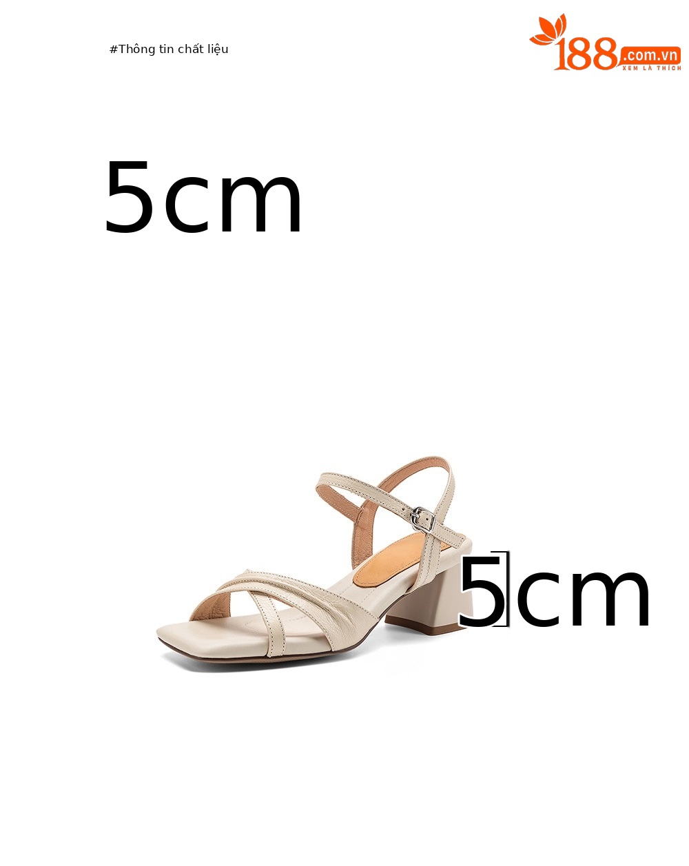 Sandal nữ hở mũi đầu vuông da dê gót thô 5 cm size lớn 40–43 — màu be chi tiết 6
