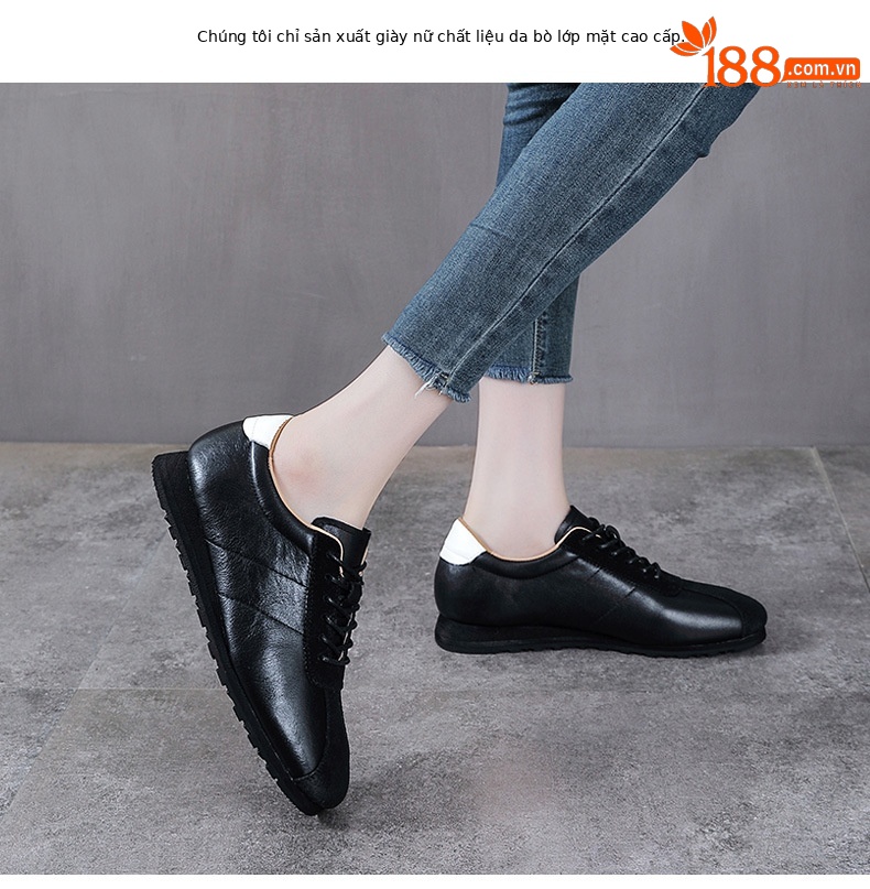 Giày sneaker nữ da thật phong cách cổ điển đế bệt nhẹ — màu nâu chi tiết 2