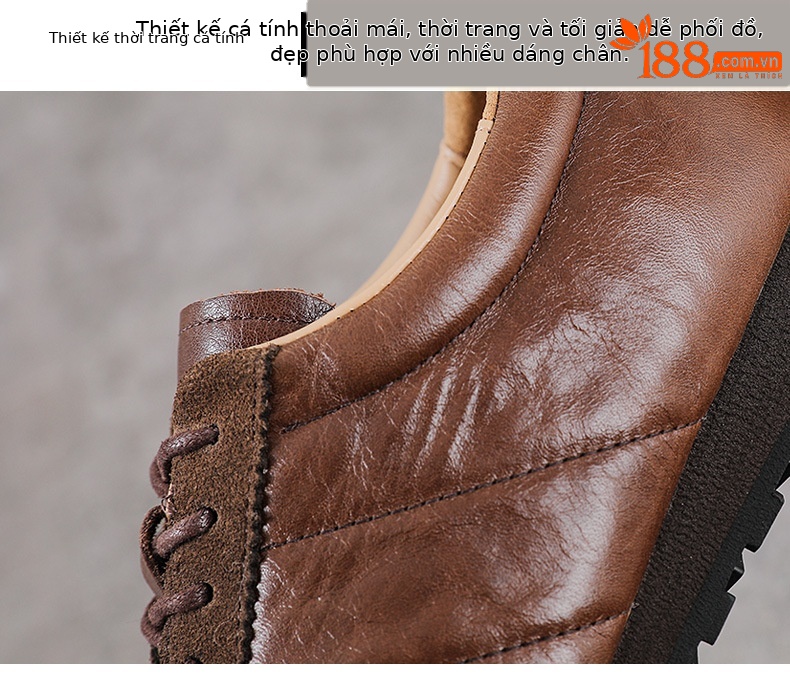 Giày sneaker nữ da thật phong cách cổ điển đế bệt nhẹ — màu nâu chi tiết 5