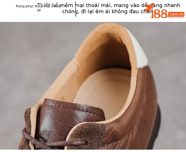 Giày sneaker nữ da thật phong cách cổ điển đế bệt nhẹ — màu nâu chi tiết 6