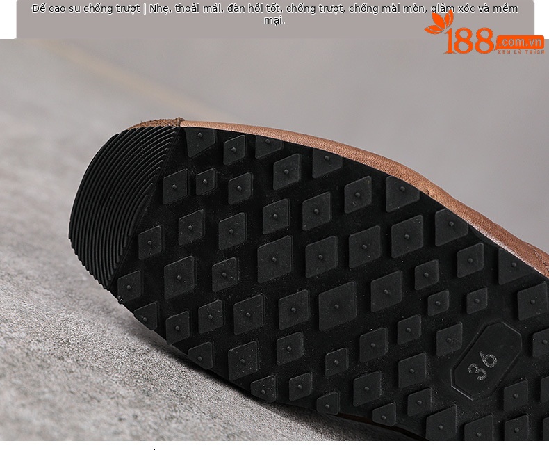 Giày sneaker nữ da thật phong cách cổ điển đế bệt nhẹ — màu nâu chi tiết 7