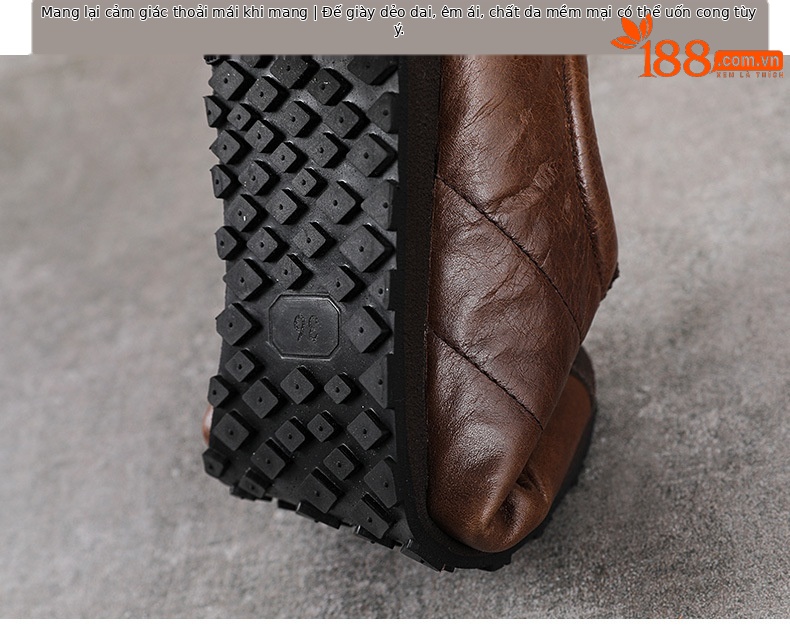 Giày sneaker nữ da thật phong cách cổ điển đế bệt nhẹ — màu nâu chi tiết 8