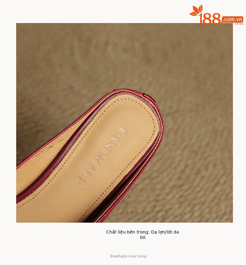 Sandal nữ quai ngang mũi vuông gót 4.5 cm da bò bít mũi hở gót — đen chi tiết 19