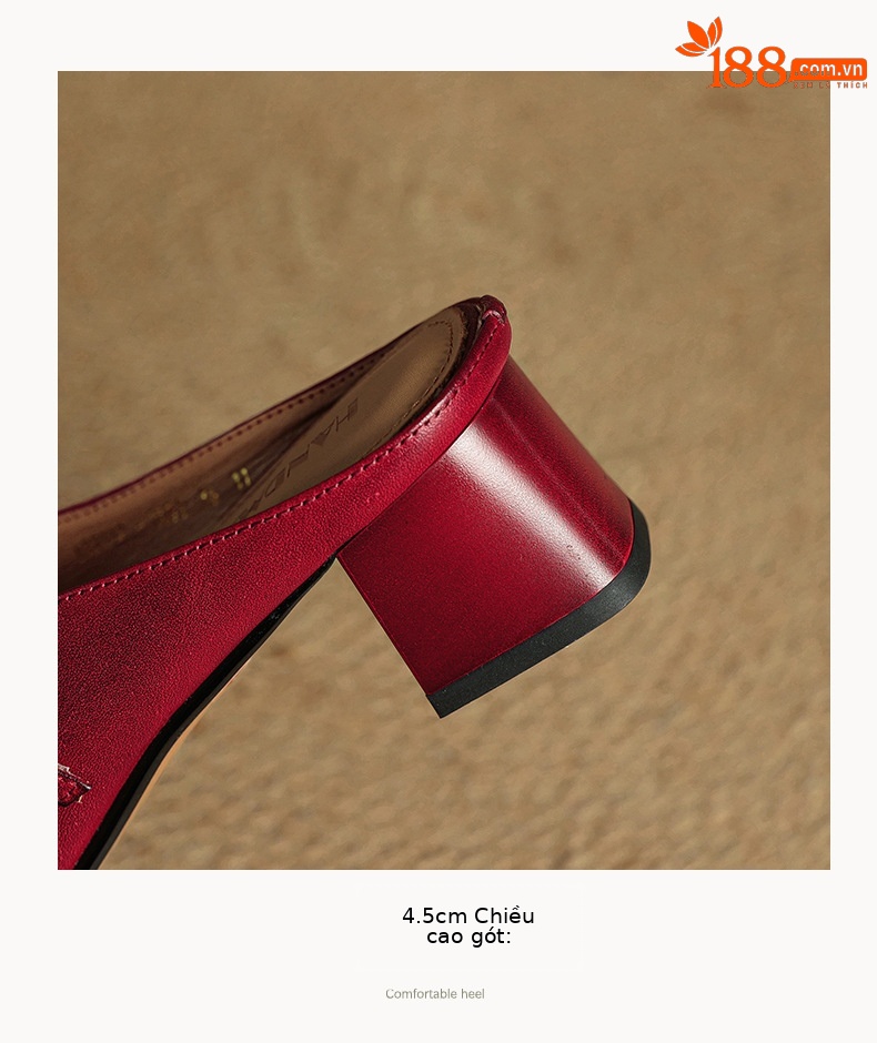 Sandal nữ quai ngang mũi vuông gót 4.5 cm da bò bít mũi hở gót — đen chi tiết 20