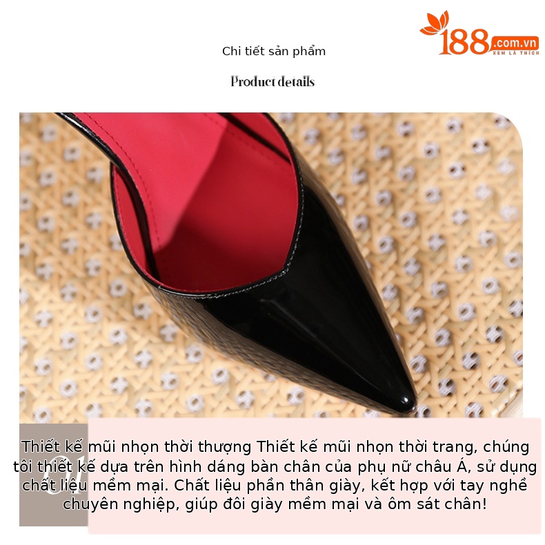 Giày cao gót nữ mũi nhọn quai ngang đế đỏ gót 10 cm — Màu da-10cm chi tiết 3