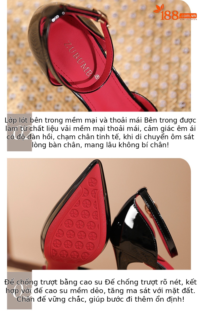 Giày cao gót nữ mũi nhọn quai ngang đế đỏ gót 10 cm — Màu da-10cm chi tiết 4