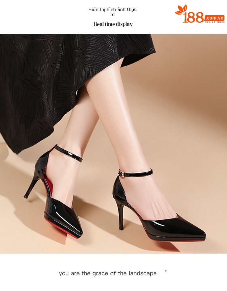 Sandal cao gót nữ mũi nhọn quai ngang gót 10 cm — Màu da-10cm chi tiết 5