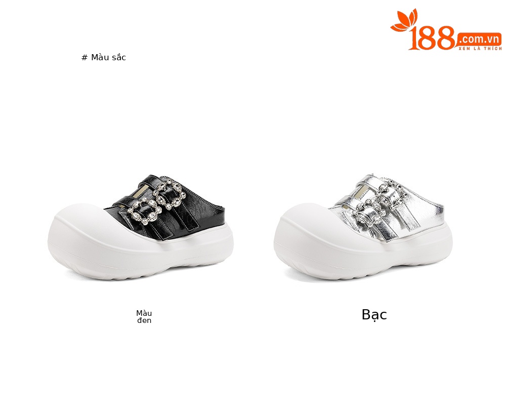 Sandal nữ đế xuồng cao 5 cm mũi vuông đính đá pha lê — màu đen, bạc chi tiết 4