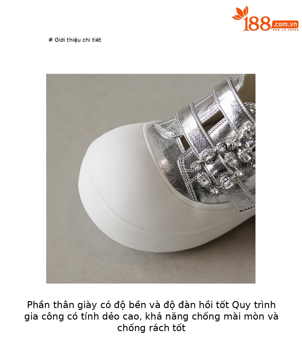 Sandal nữ đế xuồng cao 5 cm mũi vuông đính đá pha lê — màu đen, bạc chi tiết 5