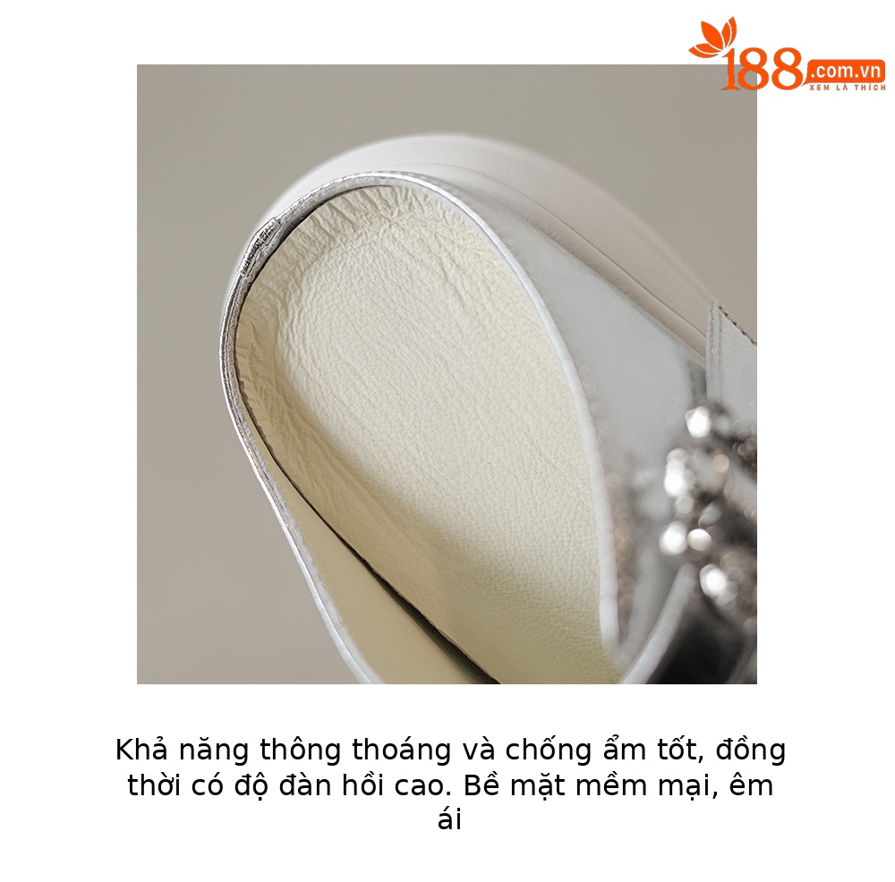 Sandal nữ đế xuồng cao 5 cm mũi vuông đính đá pha lê — màu đen, bạc chi tiết 8