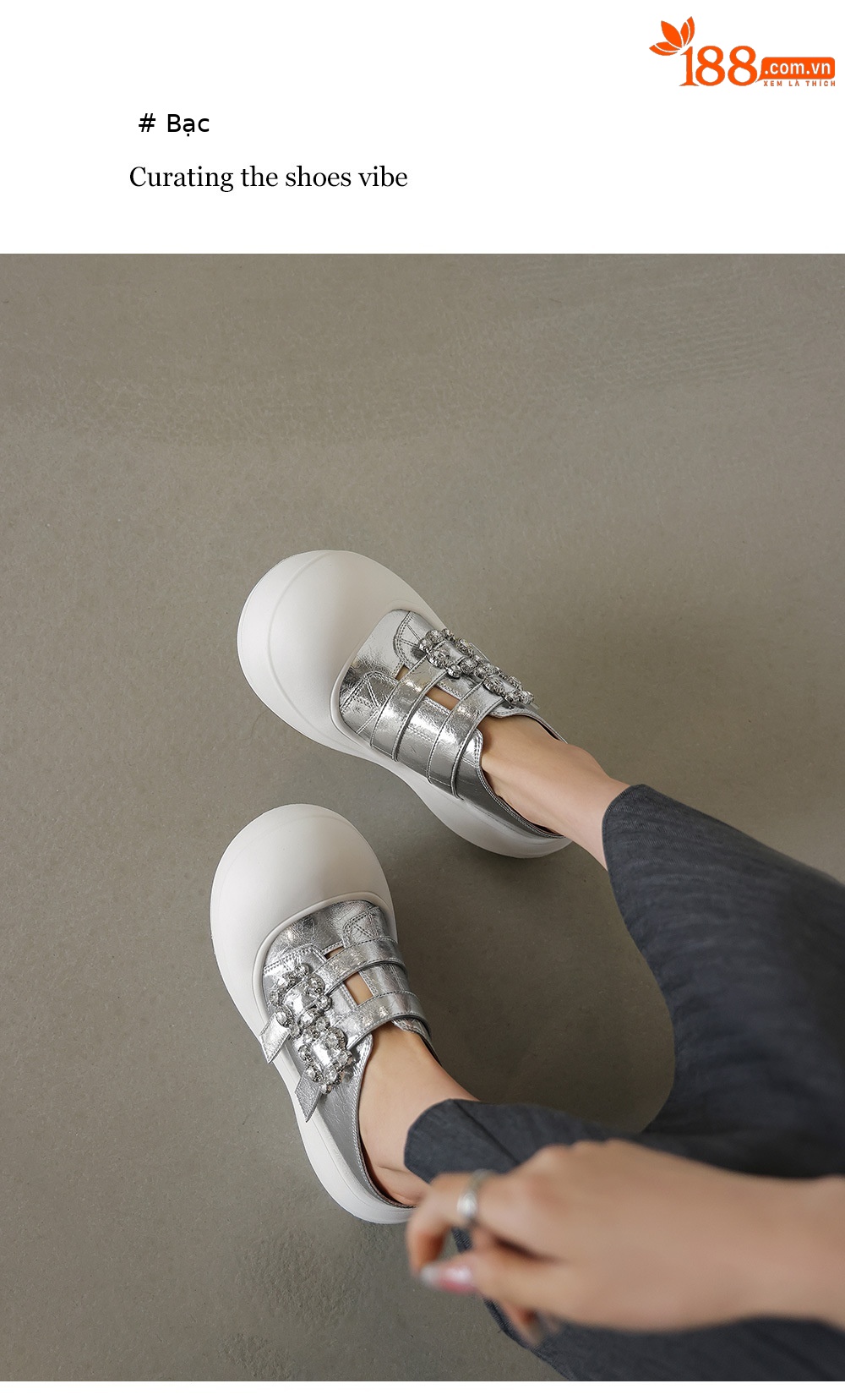 Sandal nữ đế xuồng cao 5 cm mũi vuông đính đá pha lê — màu đen, bạc chi tiết 9