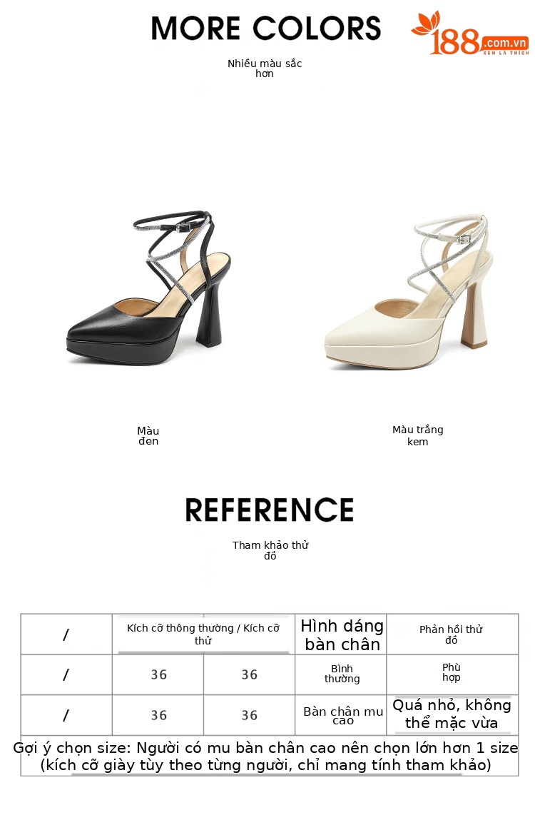 Giày sandal cao gót nữ đính đá mũi kín gót vuông platform 9 cm — màu đen, màu trắng ngà chi tiết 3