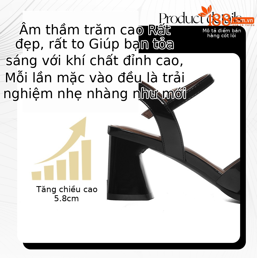 Sandal cao gót nữ mũi nhọn quai ngang khóa, gót thô 6 cm, da bóng — 6119 Da đen, 6119 Màu be chi tiết 3