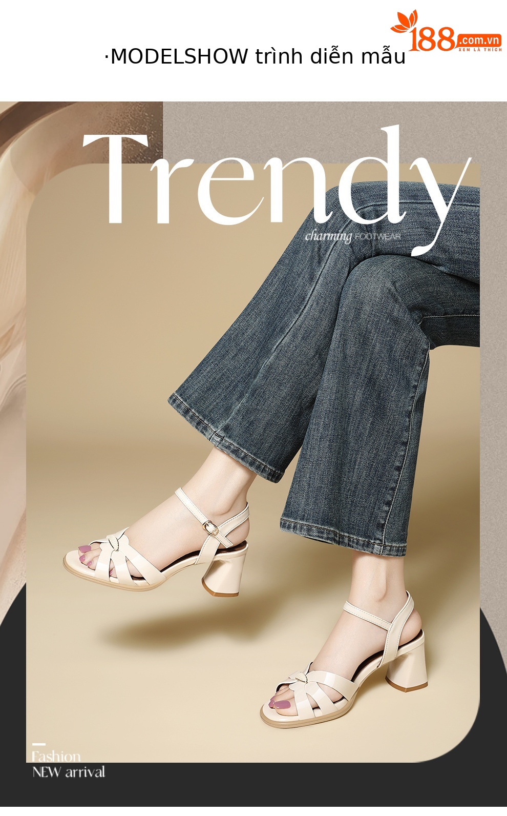Sandal cao gót nữ mũi nhọn quai ngang khóa, gót thô 6 cm, da bóng — 6119 Da đen, 6119 Màu be chi tiết 4