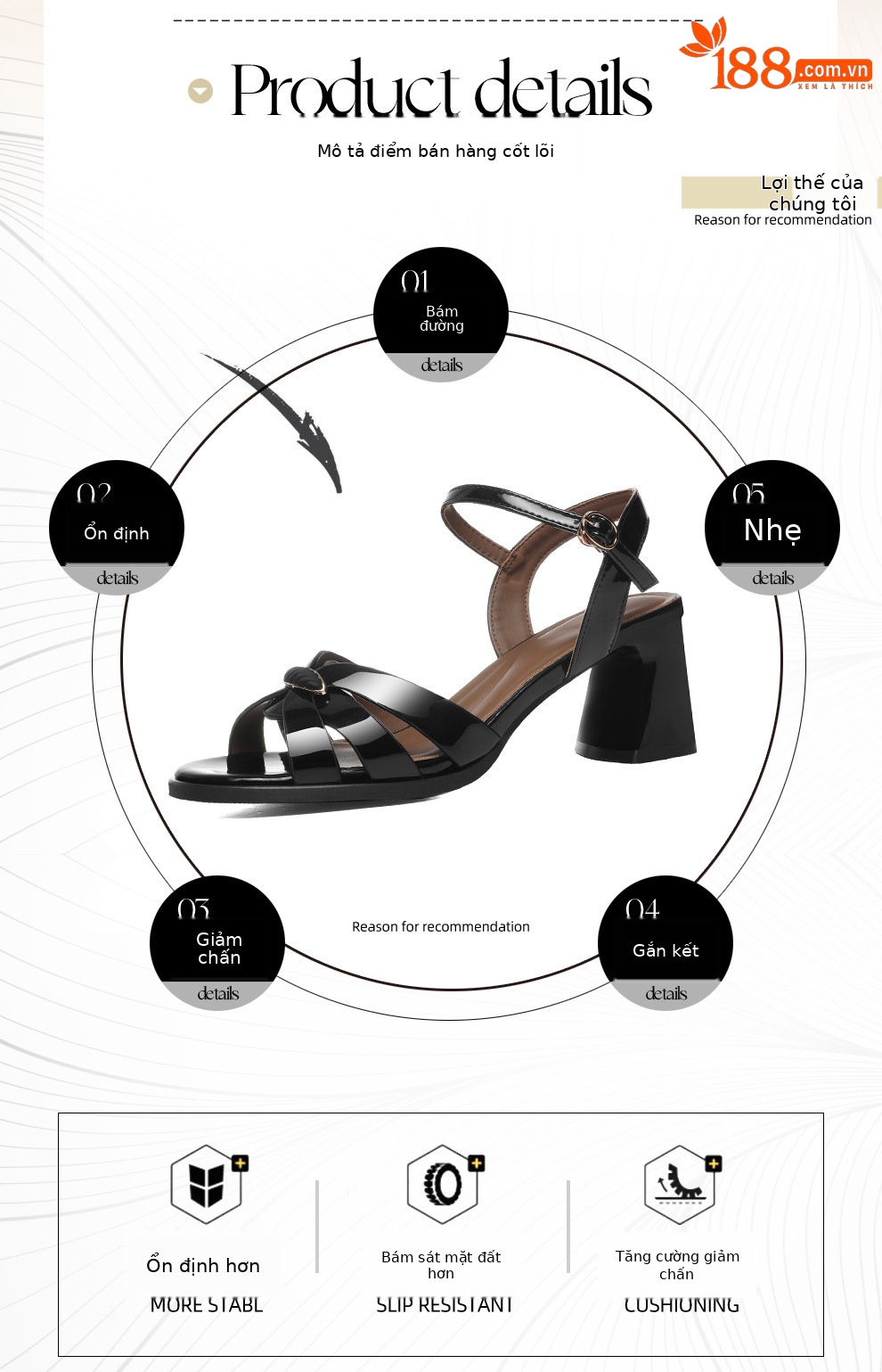 Sandal cao gót nữ mũi nhọn quai ngang khóa, gót thô 6 cm, da bóng — 6119 Da đen, 6119 Màu be chi tiết 2