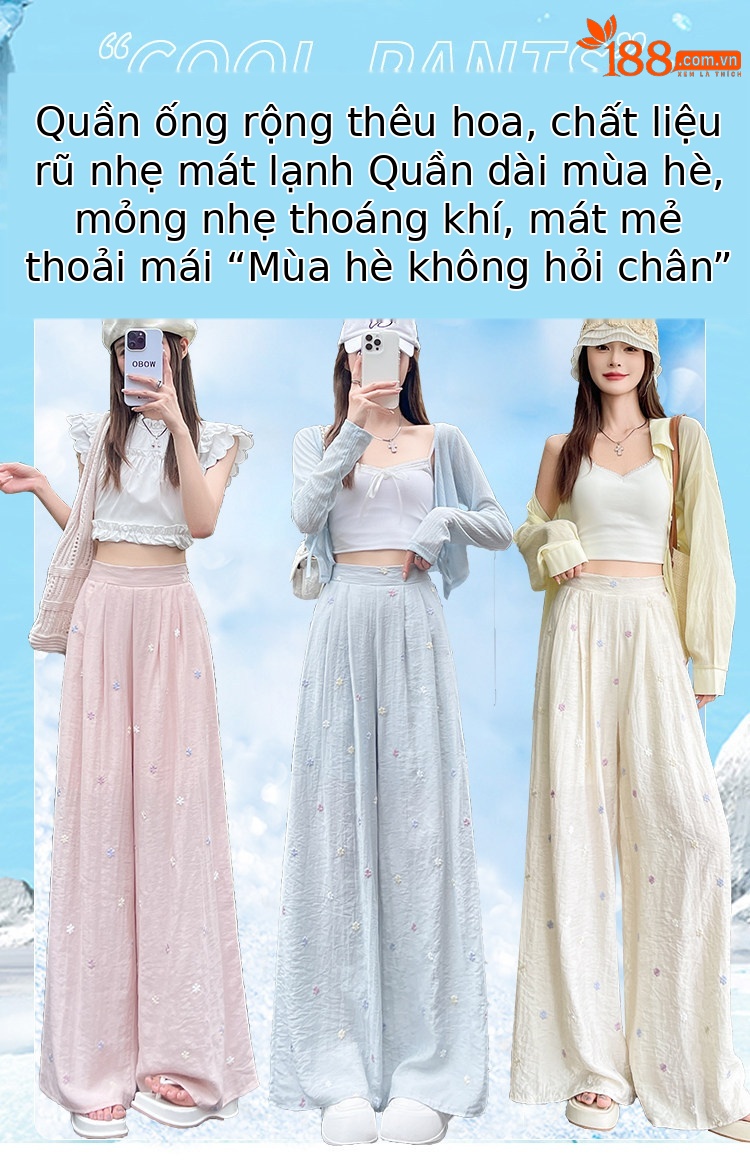 Quần culottes nữ ống rộng cạp cao vải linen phối sợi mát, dáng suông rủ nhẹ — Nhỏ màu hồng chi tiết 2