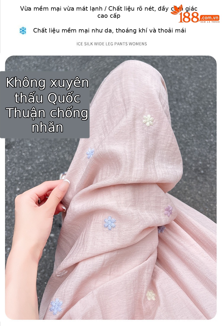 Quần culottes nữ ống rộng cạp cao vải linen phối sợi mát, dáng suông rủ nhẹ — Nhỏ màu hồng chi tiết 8