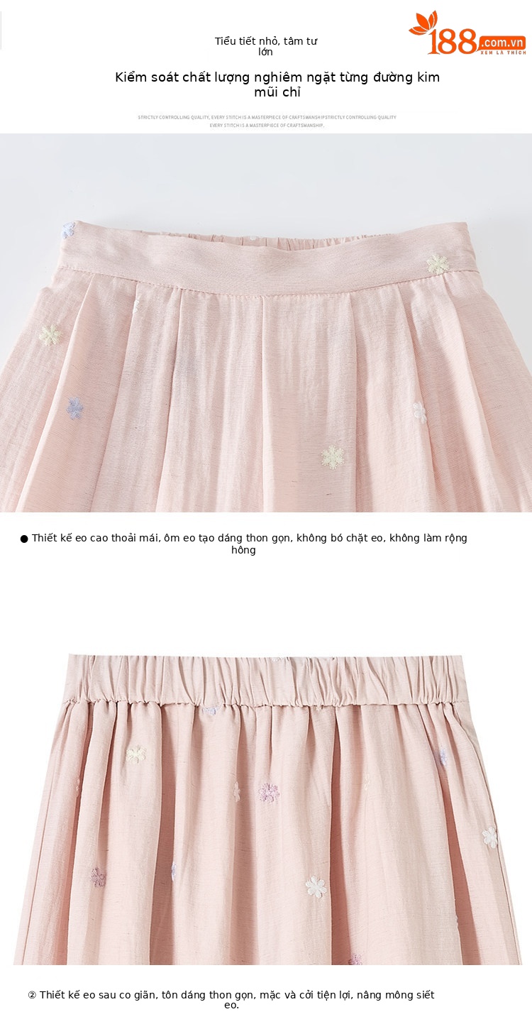 Quần culottes nữ ống rộng cạp cao vải linen phối sợi mát, dáng suông rủ nhẹ — Nhỏ màu hồng chi tiết 15