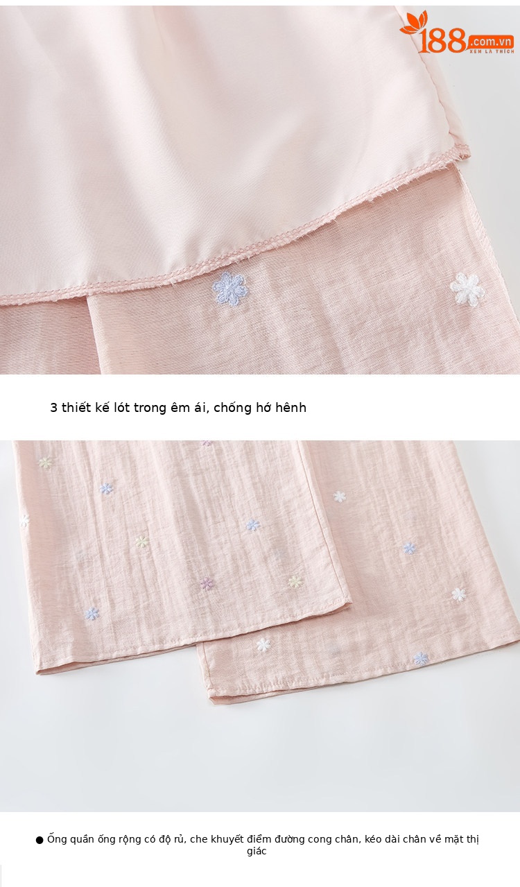 Quần culottes nữ ống rộng cạp cao vải linen phối sợi mát, dáng suông rủ nhẹ — Nhỏ màu hồng chi tiết 16