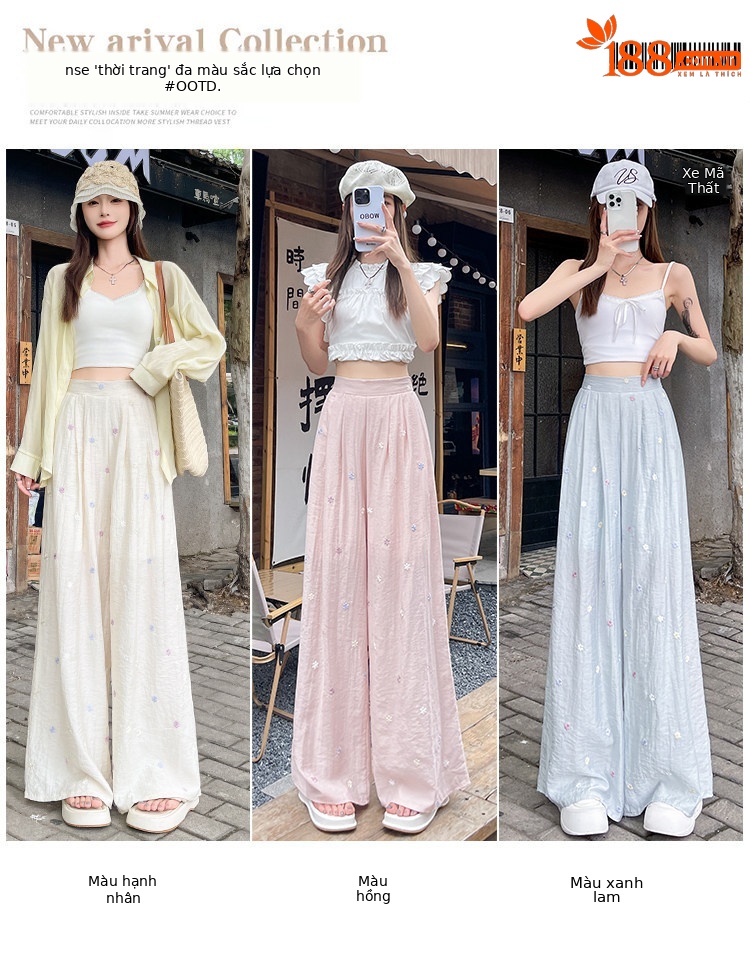 Quần culottes nữ ống rộng cạp cao vải linen phối sợi mát, dáng suông rủ nhẹ — Nhỏ màu hồng chi tiết 24
