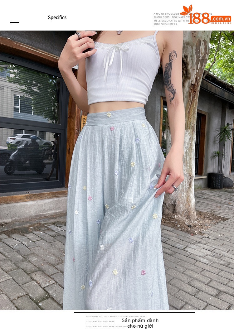 Quần culottes nữ ống rộng cạp cao vải linen phối sợi mát, dáng suông rủ nhẹ — Nhỏ màu hồng chi tiết 30