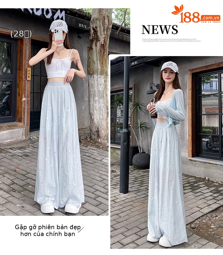 Quần culottes nữ ống rộng cạp cao vải linen phối sợi mát, dáng suông rủ nhẹ — Nhỏ màu hồng chi tiết 31