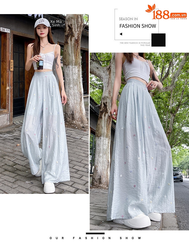 Quần culottes nữ ống rộng cạp cao vải linen phối sợi mát, dáng suông rủ nhẹ — Nhỏ màu hồng chi tiết 33