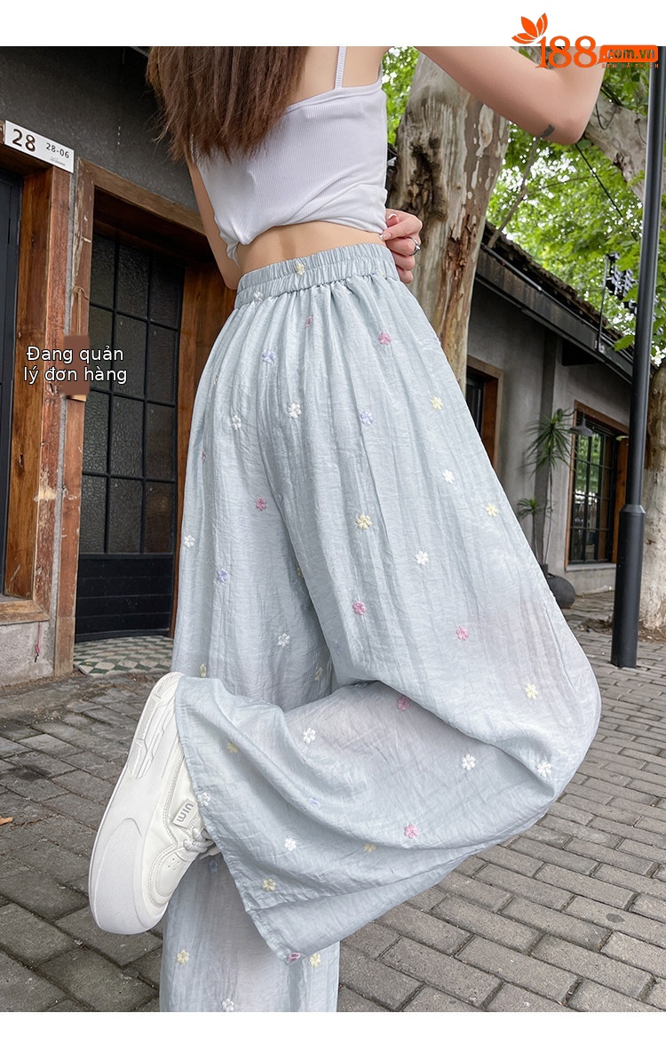 Quần culottes nữ ống rộng cạp cao vải linen phối sợi mát, dáng suông rủ nhẹ — Nhỏ màu hồng chi tiết 34