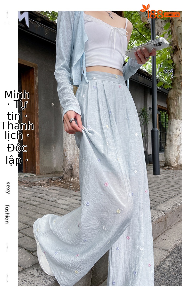 Quần culottes nữ ống rộng cạp cao vải linen phối sợi mát, dáng suông rủ nhẹ — Nhỏ màu hồng chi tiết 35