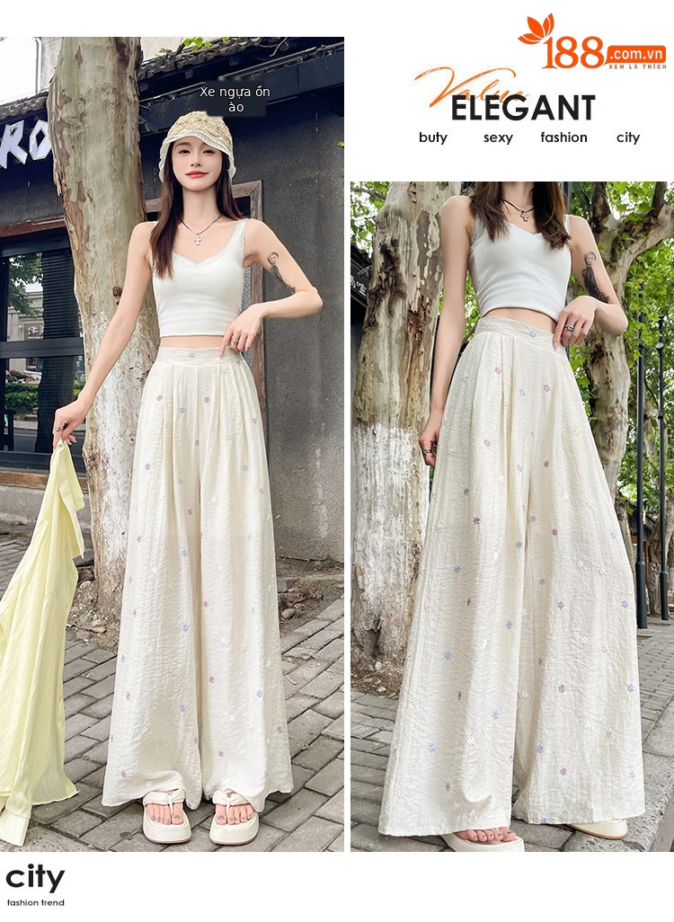 Quần culottes nữ ống rộng cạp cao vải linen phối sợi mát, dáng suông rủ nhẹ — Nhỏ màu hồng chi tiết 40