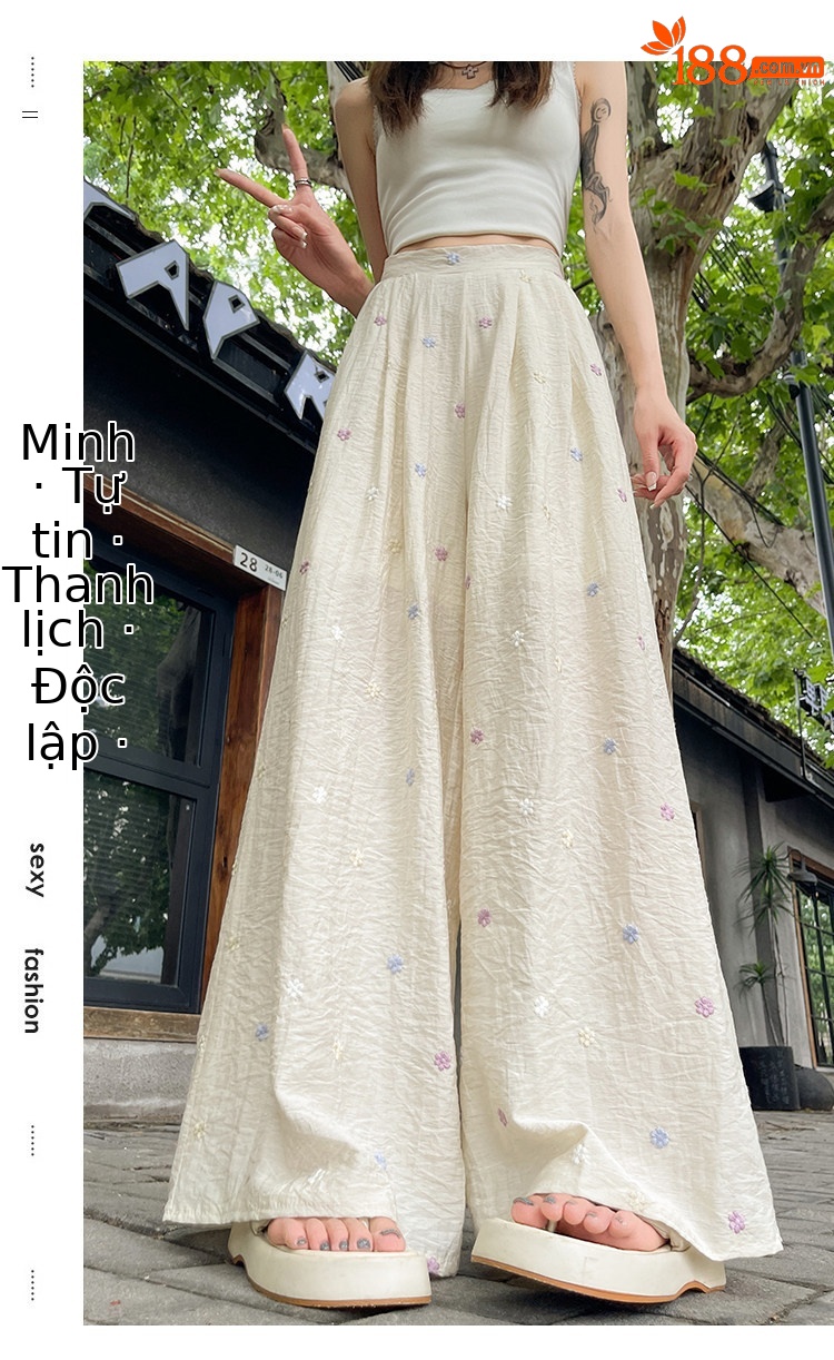 Quần culottes nữ ống rộng cạp cao vải linen phối sợi mát, dáng suông rủ nhẹ — Nhỏ màu hồng chi tiết 41