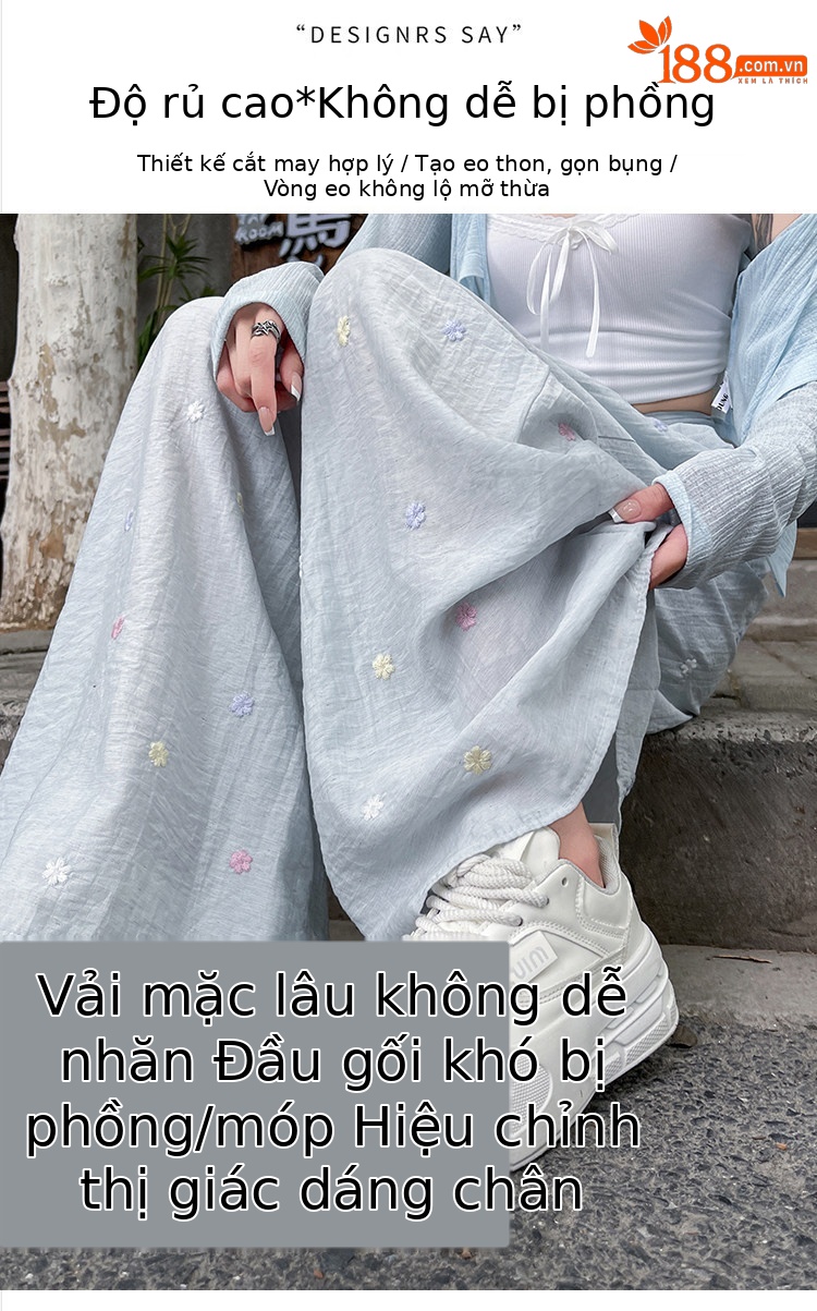 Quần culottes nữ ống rộng cạp cao vải linen phối sợi mát, dáng suông rủ nhẹ — Nhỏ màu hồng chi tiết 13