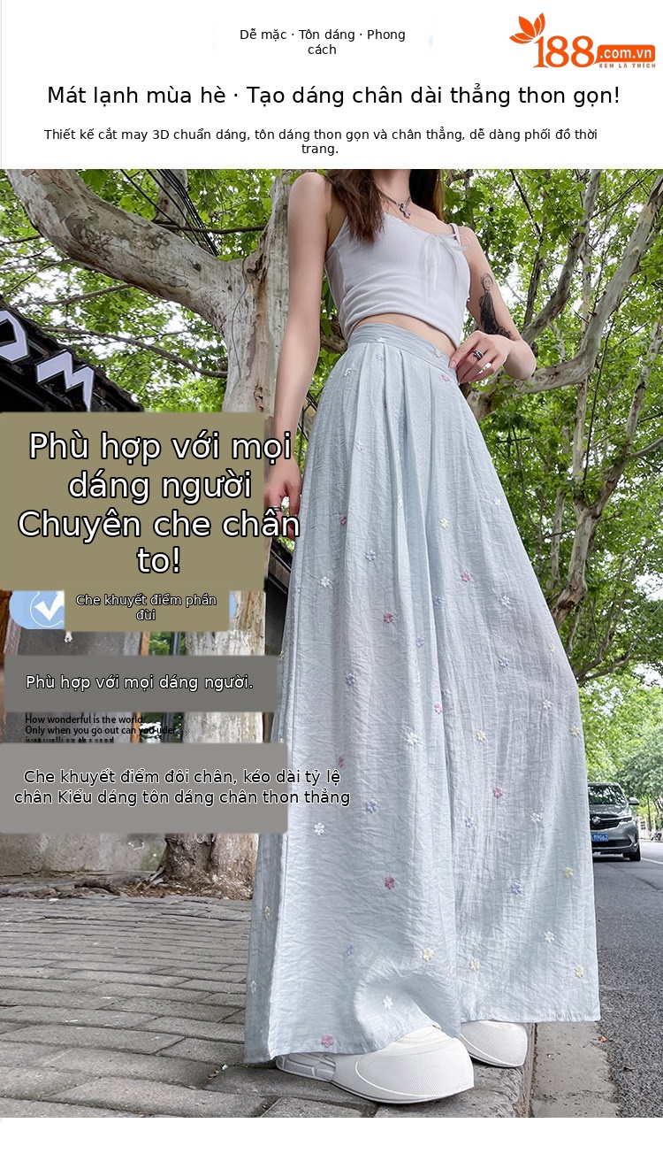 Quần culottes nữ ống rộng cạp cao vải linen phối sợi mát, dáng suông rủ nhẹ — Nhỏ màu hồng chi tiết 14