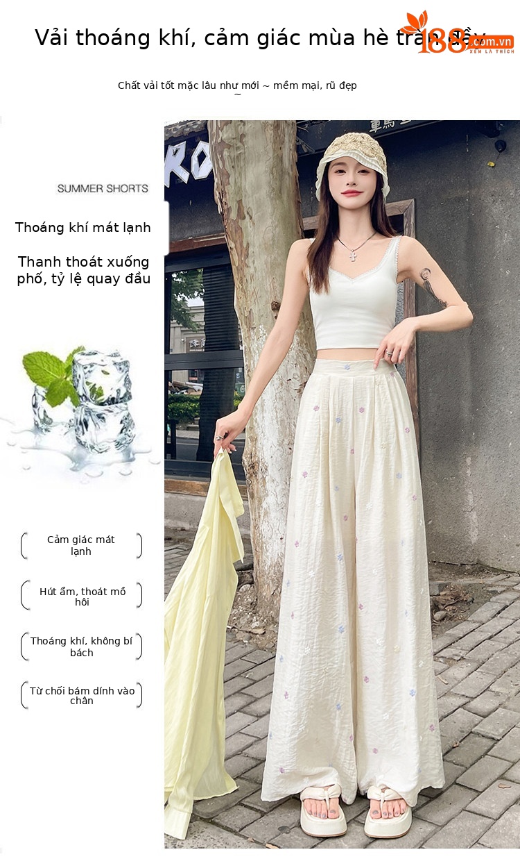 Quần culottes nữ ống rộng cạp cao vải linen phối sợi mát, dáng suông rủ nhẹ — Nhỏ màu hồng chi tiết 18