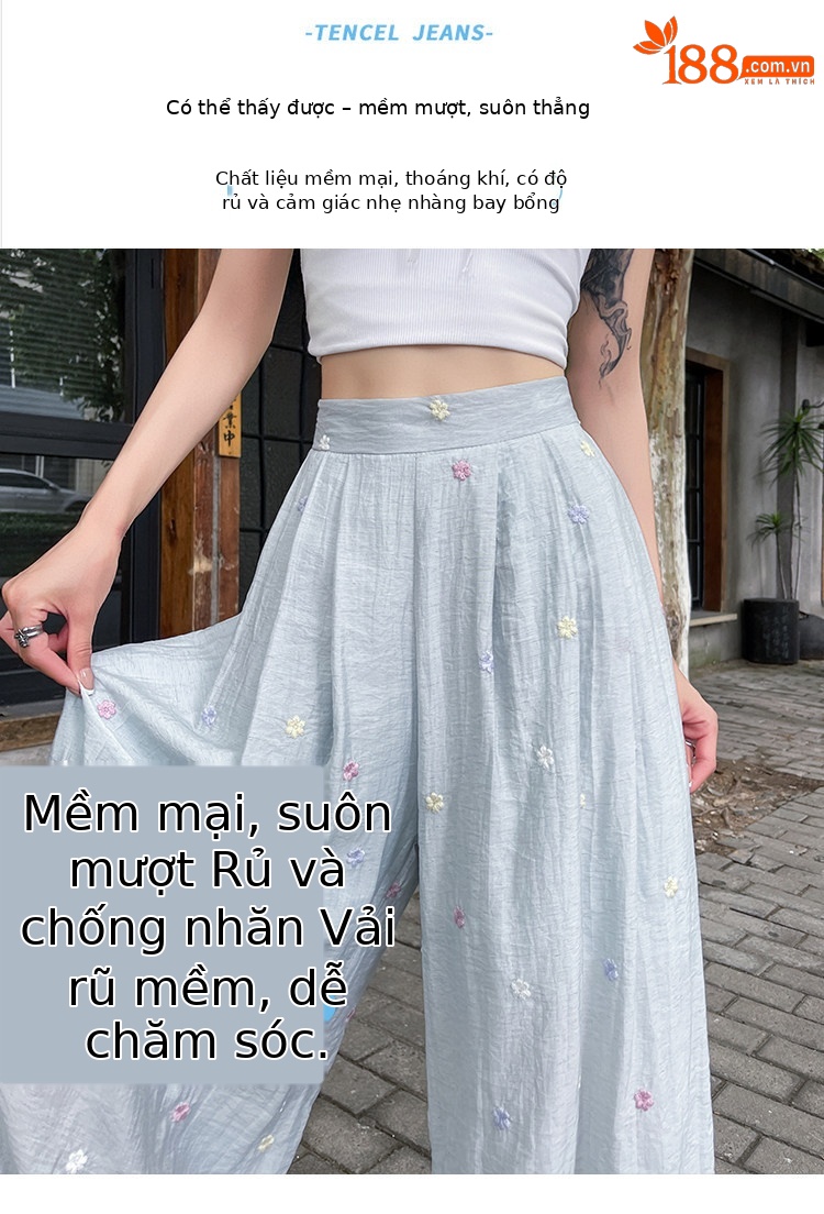 Quần culottes nữ ống rộng cạp cao vải linen phối sợi mát, dáng suông rủ nhẹ — Nhỏ màu hồng chi tiết 23