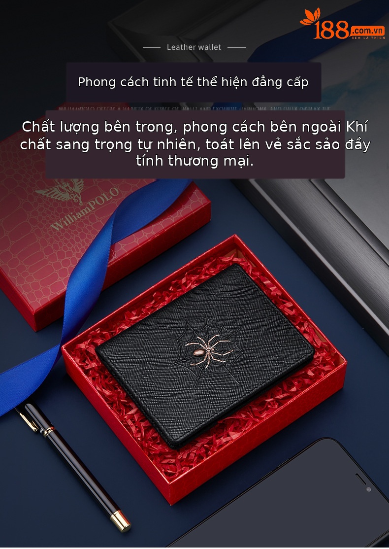 Ví da nam cao cấp da bò thật mỏng nhẹ chống mài mòn nhiều khe thẻ chi tiết 2