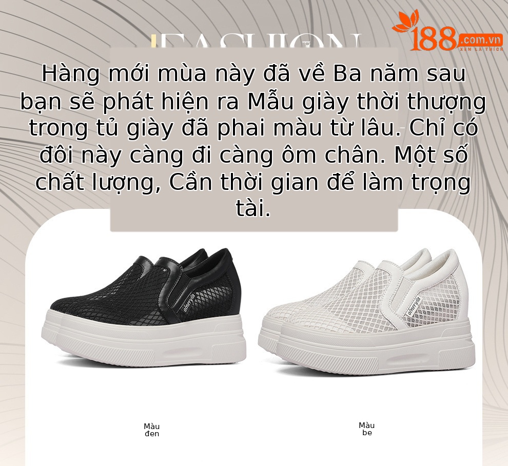 Giày sneaker nữ đế dày lưới thoáng khí một chân tăng chiều cao đi làm mùa xuân hè — 6124 Màu be, 6124 Da đen chi tiết 1
