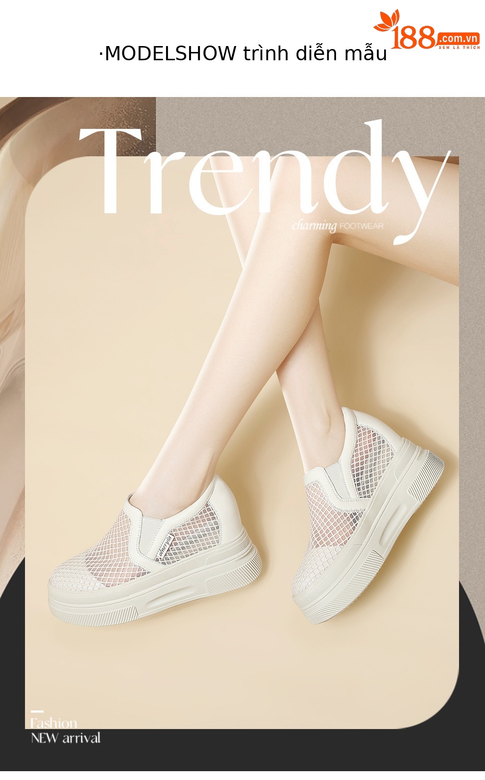 Giày sneaker nữ đế dày lưới thoáng khí một chân tăng chiều cao đi làm mùa xuân hè — 6124 Màu be, 6124 Da đen chi tiết 5